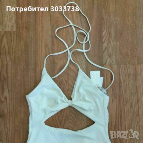 Цял Бански Констюм "L Space by Monica Wise" Бял Изрязан Размер US6 S/M, снимка 4 - Бански костюми - 36171107
