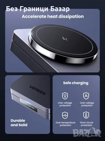 Ново UGREEN 15W безжично зарядно Qi стойка станция за iPhone и AirPods, снимка 5 - Аксесоари за Apple - 47583013