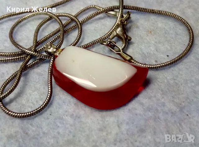 СТИЛНО ПОСРЕБРЕНО МЕДНО КОЛИЕ с АРТ ВИСУЛКА от ЦВЕТНО СТЪКЛО ФЕШЪН МЕДАЛЬОН 25017, снимка 10 - Колиета, медальони, синджири - 49981834