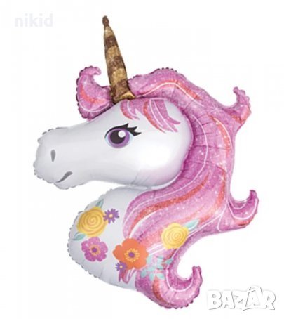 Еднорог Unicorn розова грива глава фолио фолиев балон хелий или въздух парти рожден ден, снимка 2 - Други - 34206396