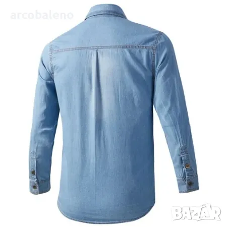 Ежедневна мъжка дънкова риза с дълъг ръкав, 2цвята , снимка 3 - Ризи - 48614122