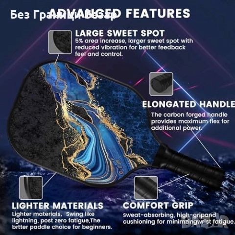 Нова Карбонова хилка за Pickleball с омекотен захват и стилен дизайн, снимка 4 - Други спортове - 51596180