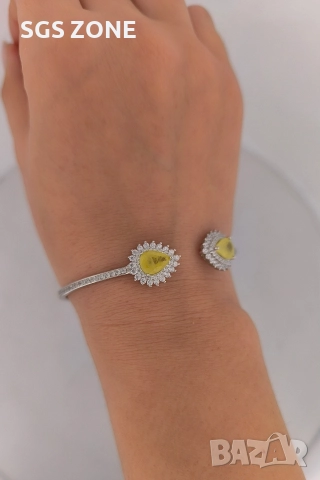 Стилна гривна от стерлингово сребро 925 с жълт сапфир, снимка 2 - Гривни - 52793516