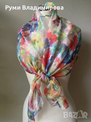 Квадратен шал/ кърпа за глава от коприна, сатен, вискоза, снимка 13 - Шалове - 52200212