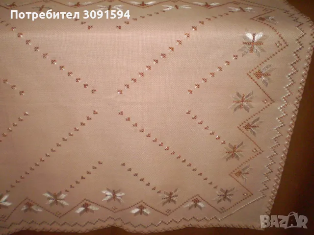 Ръчно бродирана  памучна покривка каре, снимка 3 - Покривки за маси - 49441921