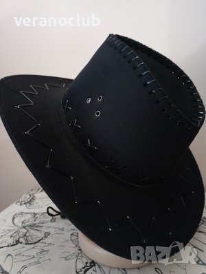 Черна велурена каубойска шапка, снимка 1 - Шапки - 41491811