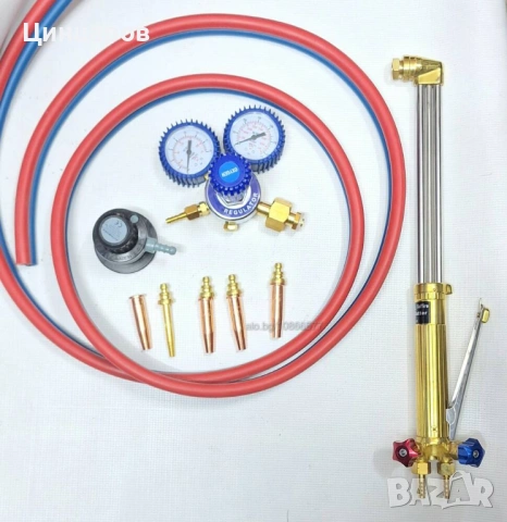 Резак дължина 50см, маркуч сдвоен 5м, дюзи 4бр, редуктор газ и О2 