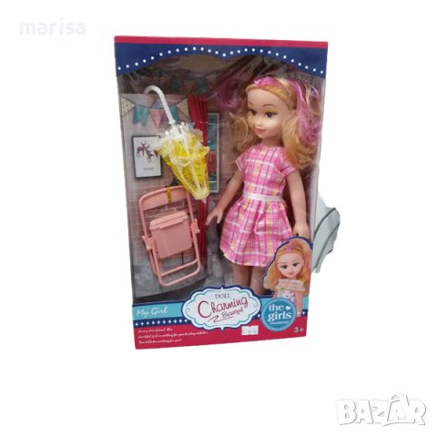Музикална кукла със стол и чадърче в кутия Код: 127792, снимка 2 - Кукли - 40408854
