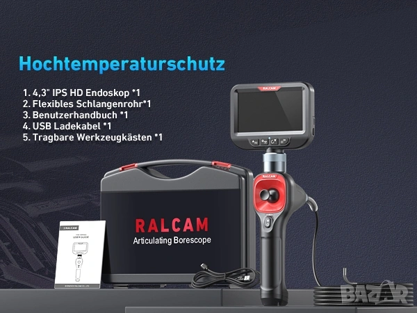 Професионален Ендоскоп Ralcam 360° с 4.3" IPS Екран и 6.2mm Сонда, снимка 11 - Индустриална техника - 53240341
