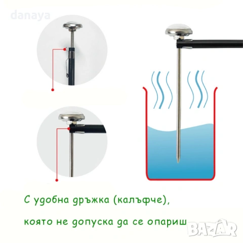 Кухненски термометър за течности и храна до 120°C с предпазна дръжка, снимка 4 - Аксесоари за кухня - 53654189