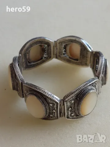 Прекрасна сребърна филигранна гривна с камъни от седеф,сребро 925-sterling, снимка 12 - Гривни - 47999153