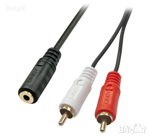 Кабел преходен за аудио, STEREO, 3,5mm JACK(ж), 2xRCA(м), черен, 0,2m, снимка 1