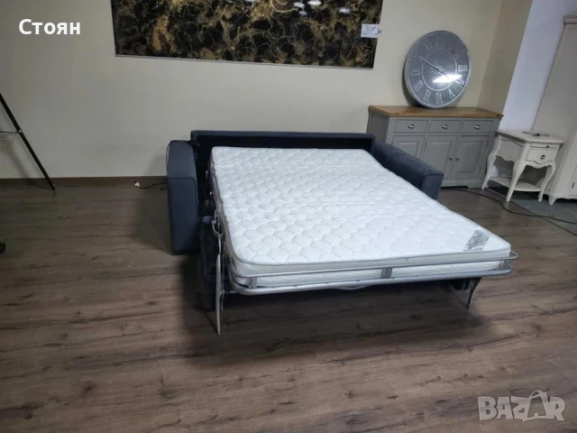 Сив диван тройка от плат набук с функция сън, снимка 2 - Дивани и мека мебел - 50886902