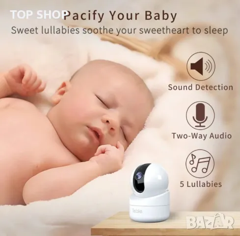 Бебефон Teble с камера и нощно виждане, 5,5” HD видео, 5000mAh, 2-посочно аудио, VOX, 300M обхват., снимка 4 - Бебефони - 48968384