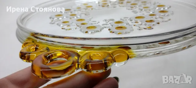 Винтидж чиния за торта/плато, кристално стъкло Walther Crystal Glas, серия Campana,  1970 , снимка 2 - Чинии - 47918321