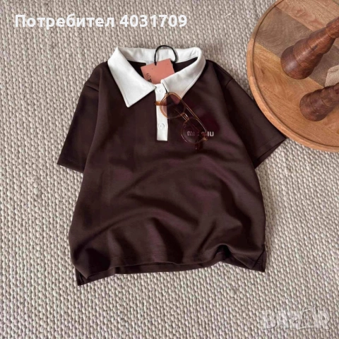 Тениска с якичка Miu Miu 