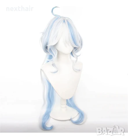 Аниме бяла перука със сини кичури Game Focalors Furina Fantasia Fontaine Impact Genshin, снимка 3 - Аксесоари за коса - 50621877