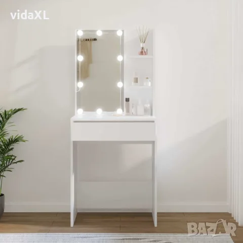 vidaXL Тоалетка с LED, бяла, 60x40x140 см, снимка 2 - Тоалетки - 56147802