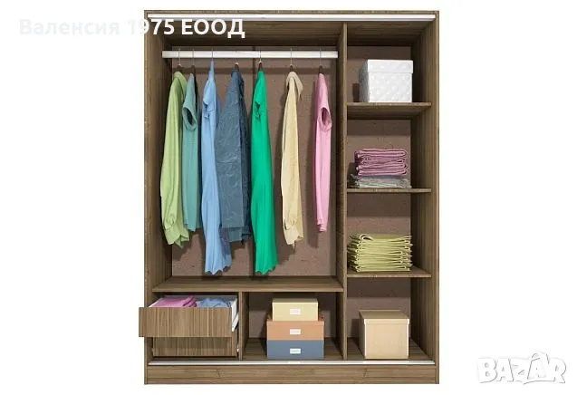 Гардероб с плъзгащи врати, огледало и вътр. чекм. Сити 1006 сонома,орех или комбинация бяло/ арвен, снимка 8 - Гардероби - 18790429