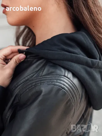 Дамско кожено яке REBELLO с качулка , снимка 3 - Якета - 48828006