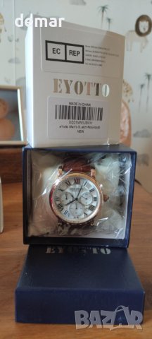 eYotto Мъжки ръчен часовник стилен кварцов от неръждаема стомана с каишка от естествена кожа, снимка 7 - Мъжки - 44496702