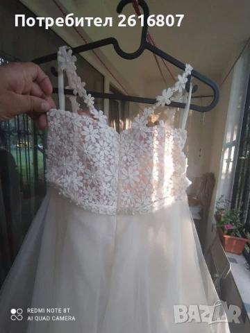 Сватбена рокля бяла с прасковен тюл, снимка 7 - Сватбени рокли - 50777262