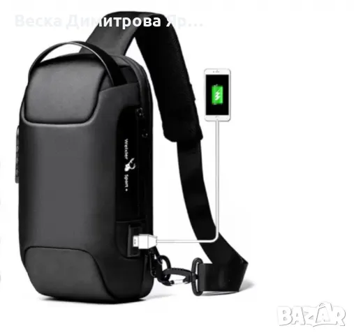 Мъжка чанта за през рамо Crossbody с USB зареждане, водоустойчива и с противокраден джоб