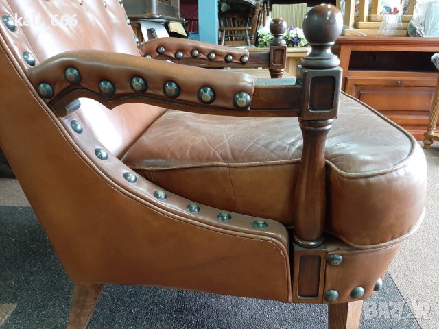 Ретро кресло естествена кожа внос от Холандия , снимка 7 - Дивани и мека мебел - 40253214