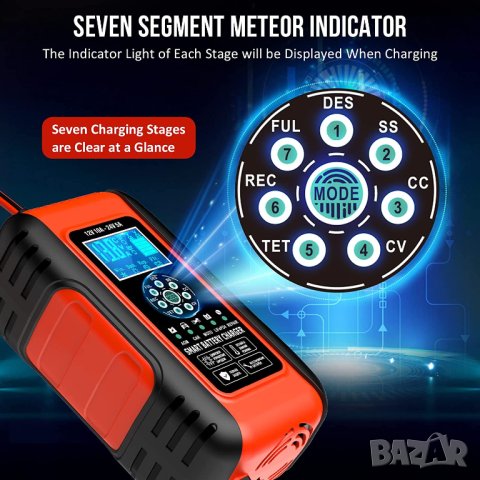 ЗАРЯДНО ЗА АКУМУЛАТОР, УМНО, ИМПУЛСНО, 12V 10A, 24V 5A, ЗА КОЛА, ТЯГОВ, AGM, GEL, VRLA, СТАРТОВ, UPS, снимка 3 - Аксесоари и консумативи - 40693152