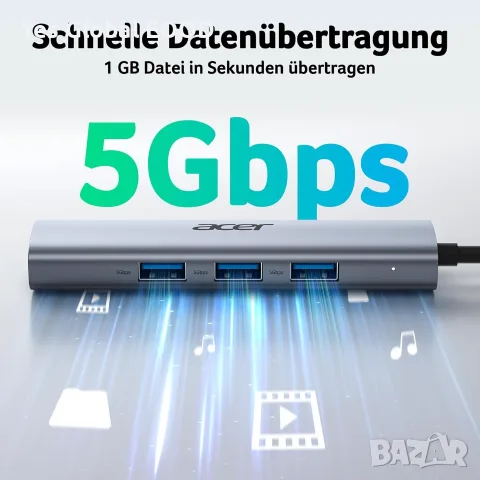 Acer USB-C/USB-A хъб с Gigabit Ethernet и 3 USB порта, снимка 3 - Мрежови адаптери - 55921854