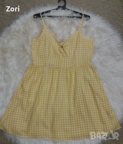 Слънчева рокличка на бели и жълти квадратчета с тънки презрамки ХЛ/2ХЛ размер, снимка 1 - Рокли - 41417519