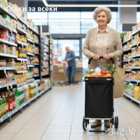 Количка за пазаруване в черен цвят – 40 л, водоустойчива, лека и удобна с 2 колела, снимка 2 - Други стоки за дома - 53257652