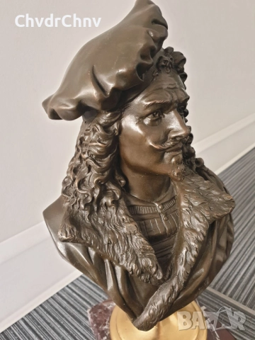29см-3кг Belleuse статуетка/френска бронзова скулптура/фигура-бюст на Рембранд, снимка 2 - Статуетки - 52724476