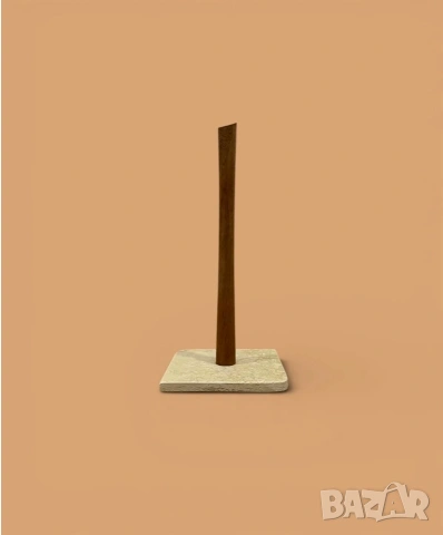 Стойка / поставка за кухненска хартия (дърво и травертин)