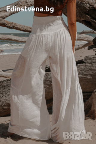 Дамски панталон в бяло, с висока талия и широки крачоли, снимка 13 - Панталони - 44597583