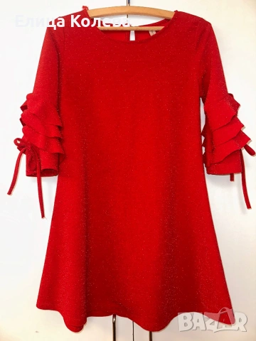 Червена бляскава рокля, еластична материя, размер S-M