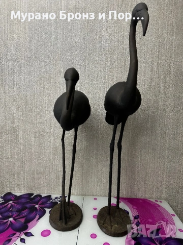 Уникален Комплект 2 бр. БРОНЗОВИ Фламинго – 1 Метър / 17 кг – Масивна Пластика, снимка 2 - Антикварни и старинни предмети - 53464619