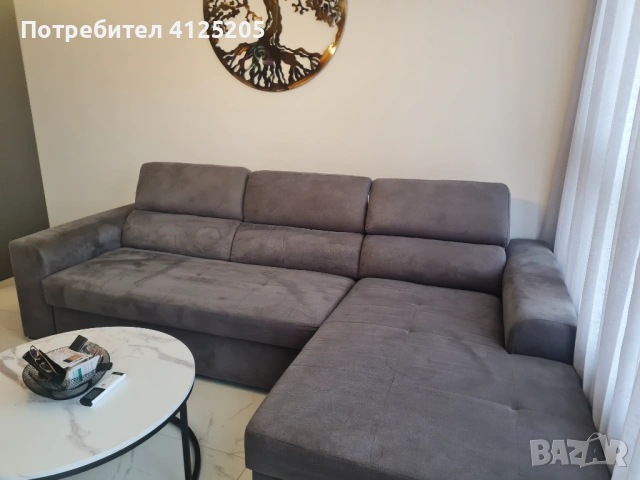 Ъглов диван, удобен и практичен. Изработен от качествен текстил в тъмно сив цвят. Разполага с функ, снимка 3 - Дивани и мека мебел - 53518187