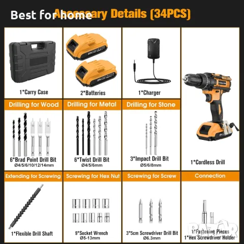 Мощен акумулаторен винтоверт JYGMPRO 21 V, снимка 7 - Винтоверти - 47826263