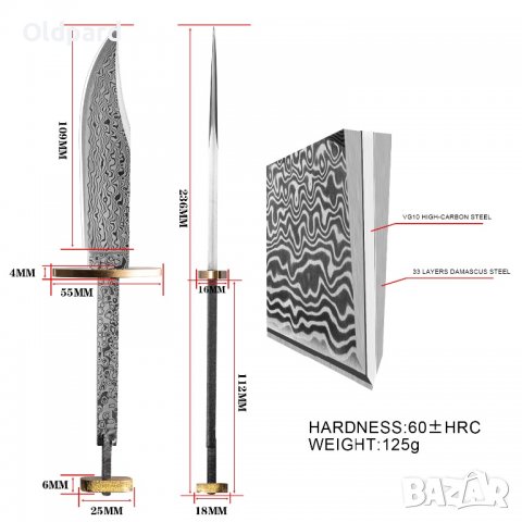 Висококачествено дамаско острие Bowie-М за монтиране на нож + гарда и накрайник , снимка 4 - Ножове - 40194832