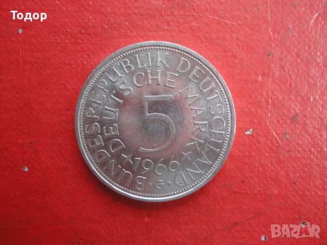 5 марки 1966 сребърна монета Германия, снимка 3 - Нумизматика и бонистика - 39941366