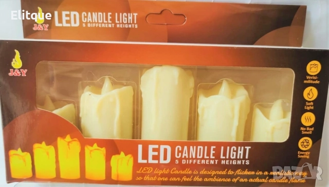 Комплект от 5 бездимни, безпламъчни, работещи с батерии LED чаени свещи Diya за декорация., снимка 3 - Други - 52831181