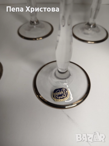 Комплект от 6 броя чаши за шампанско от чешки кристал Бохемия., снимка 4 - Чаши - 52901637