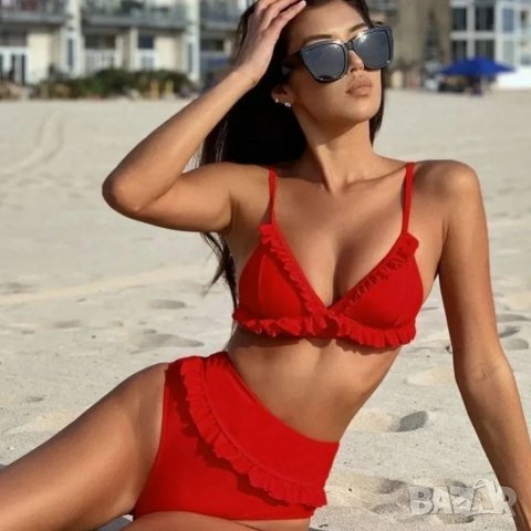 Червен бански с висока талия М, снимка 1