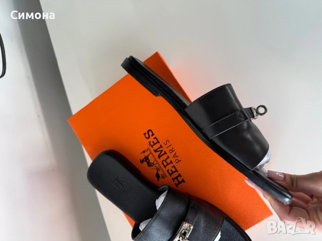 Hermes естествена кожа черни чехли, снимка 8 - Чехли - 51541625