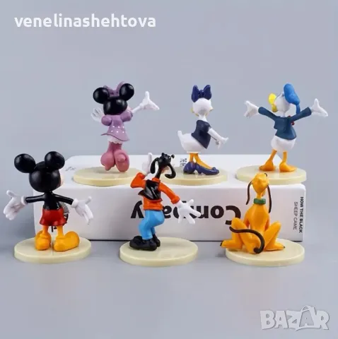 6 броя Мики Мини маус Mickey Minnie Пластмасови фигурки на стойка за декорация на торта игра, снимка 2 - Други - 49330895