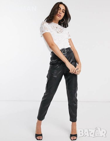 Бяла дантелена блуза с къс ръкав и високо деколте, снимка 4 - Тениски - 40969966