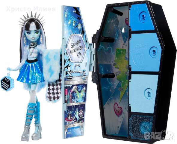 Кукла Monster High Frankie Stein с гардероб с 15 изненадващи модни аксесоара