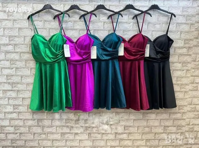 Цикламена сатенена рокля, снимка 2 - Рокли - 50102170