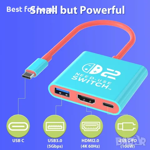 Докинг станция за Switch 2 за Nintendo Switch 1/2 и Steam Deck, поддържаща режим на TV Dock - ЧЕРЕН, снимка 6 - Кабели и адаптери - 56151530